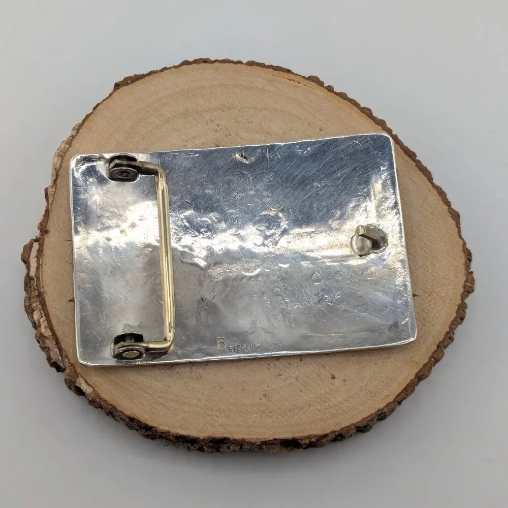Native American Sterling Silver Belt Buckle Overlay Design Collectible Jewelry**